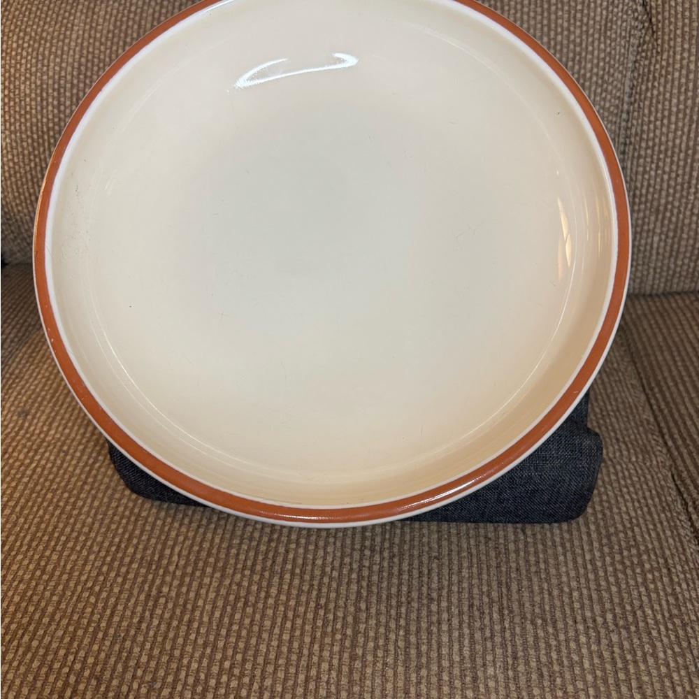 Set of 3 Cream & Terra Cotta Rimmed Pasta Bowl/ Serving Plate 11.5 in